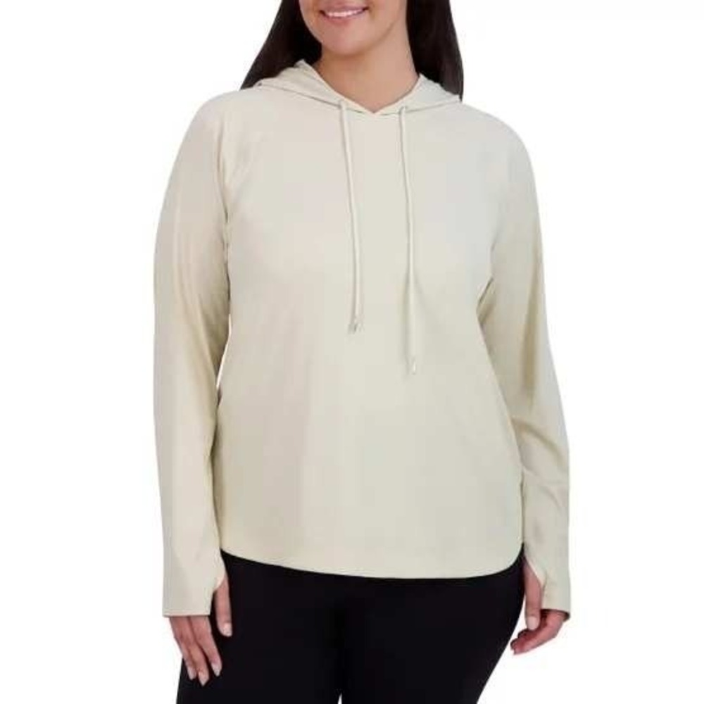 Sage Collective Womens Tan Ribbed Long Sleeve Hoodie Pullover‎ Top Large NEW